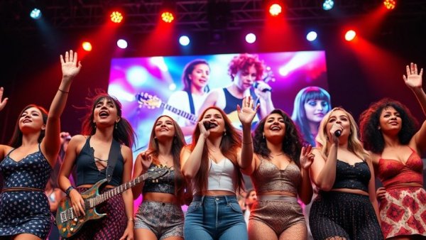Female performers singing energetically at Rock and Roll Hall of Fame induction ceremony.