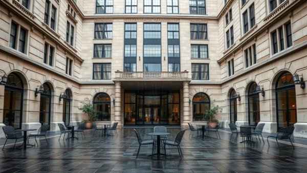 Kennan Institute independent nonprofit location with courtyard in the rain.
