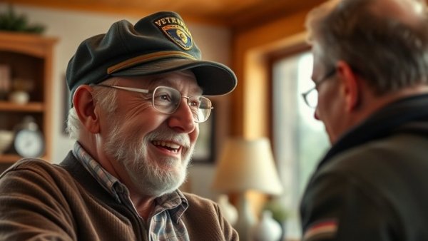 Elderly veteran in a cap smiling, best city for veterans 2025 conversation.