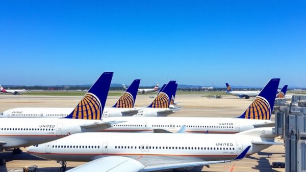 United Airlines planes parked at Houston airport amid flight cancellations.