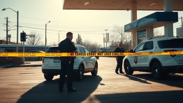 Police officers at a San Antonio crime scene outside a gas station.