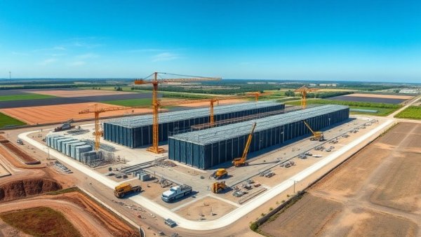 Aerial view of data center development in Austin, expansive construction site.