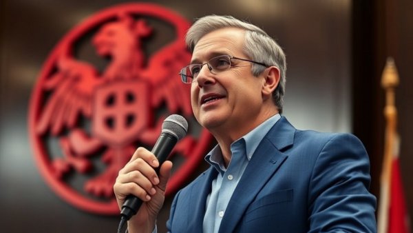Middle-aged man speaking at an event linked to Texas voter registration lawsuit.