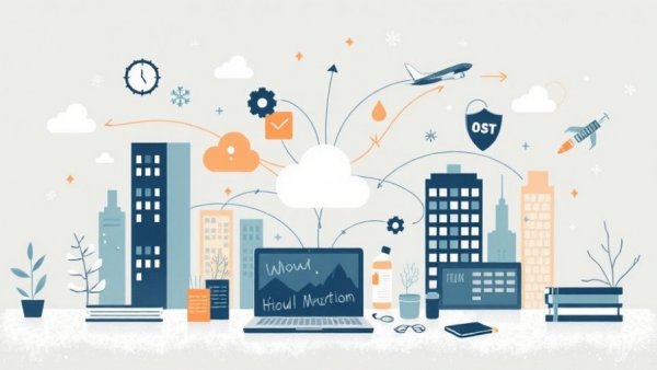 Conceptual illustration of winter worker productivity and anxiety with interconnected office items.