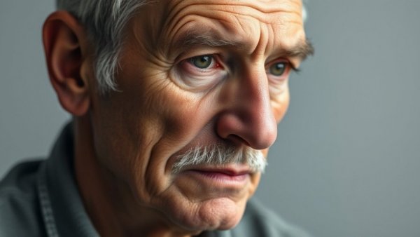 Senior man contemplating, reflecting on the impact of sugar on health.