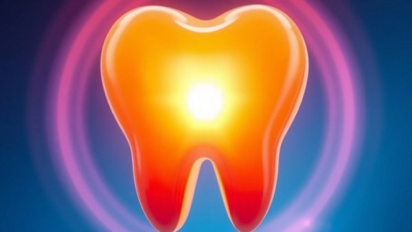 Keratin toothpaste concept for dental enamel repair visualized with a glowing tooth.