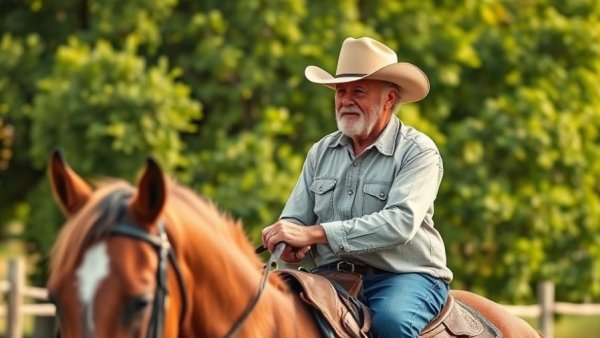 Veteran engaging in equine therapy with brown horse outdoors.