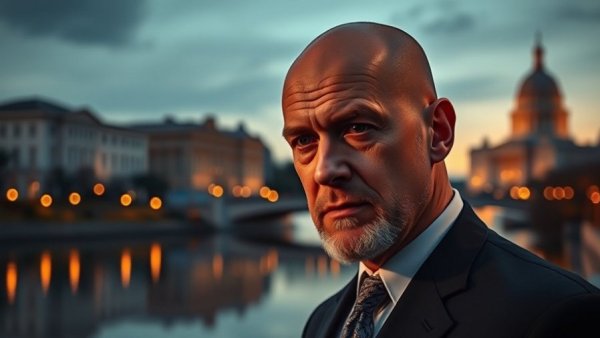 Man in Washington discussing policy, background with historic landmarks.