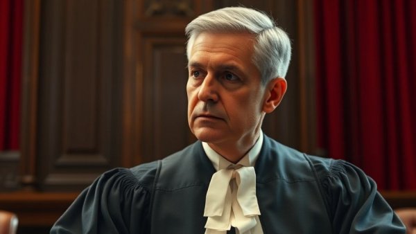 Thoughtful judge in courtroom robe, Supreme Court decisions backdrop.