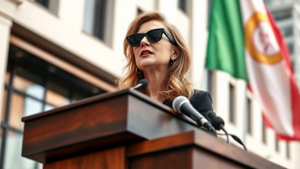 Speaker at podium discussing Alamo Trust controversy.