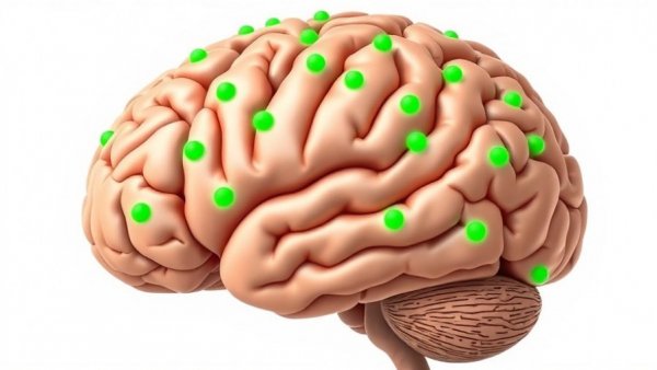 Detailed brain illustration with highlighted pathways, related to hearing.