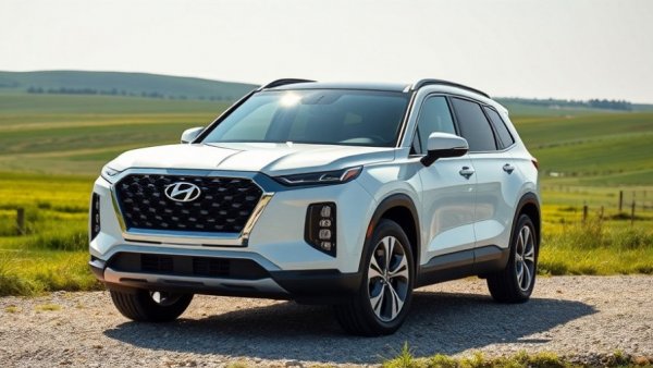 2026 Hyundai Palisade Hybrid SUV on a gravel path with grassy field.
