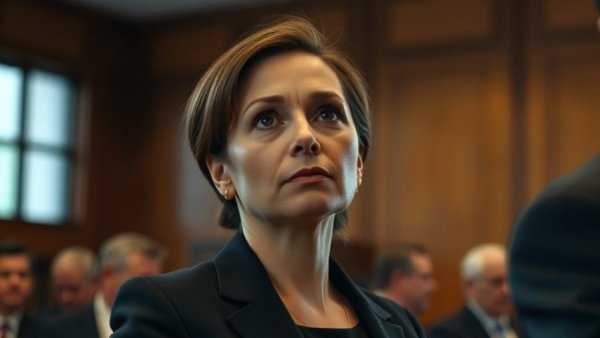 Thoughtful professional woman in formal setting discussing federal preemption in military contract law.