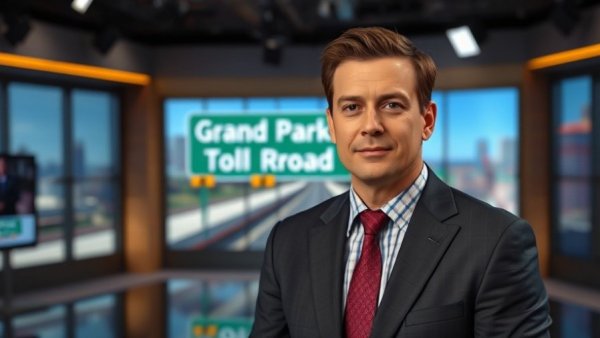 Grand Parkway construction delays discussed by news reporter in studio.