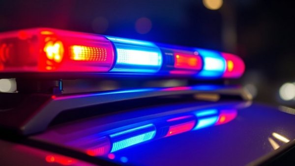 Close-up of police lights shining in the night for San Antonio crime reports.