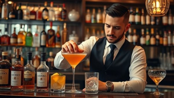 Bartender mixing drinks at repeal day celebrations in Dallas.