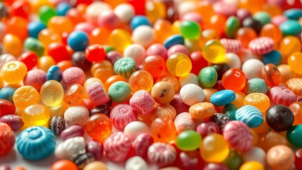 Colorful candy assortment highlighting sugar intake.