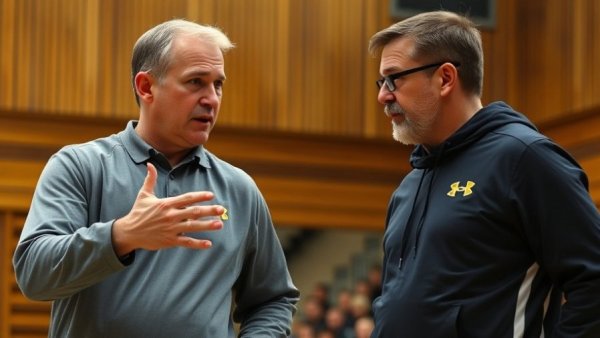 Basketball coaches strategize in the gym during Five-Game Homestand.