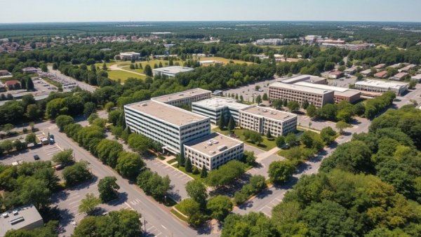 Aerial view of RealPage headquarters in a sprawling suburban landscape.