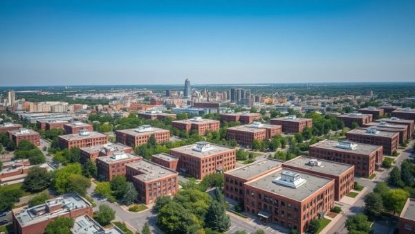 RealPage corporate campus aerial view, showcasing urban landscape.