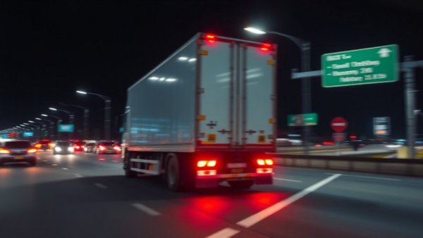 Blurred night highway scene with speeding truck in Texas