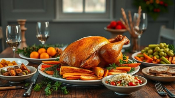 Healthy holiday food swaps displayed on a festive table.