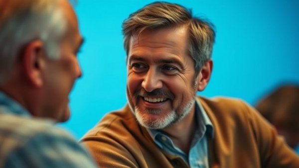 Middle-aged man discussing natural teeth whitening overnight.