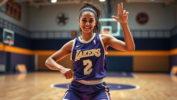 Energetic woman teaching dance on a basketball court, iconic collaborations in sports.