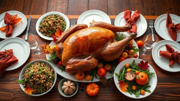 Healthy holiday food swaps on vibrant festive table.