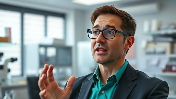 Man explaining symptoms of vitamin B12 deficiency in an office setting.