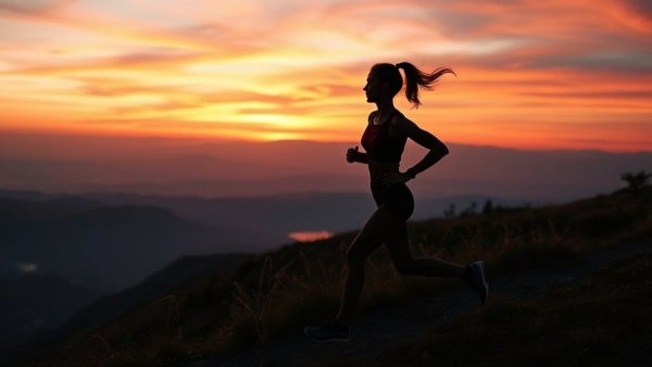 Silhouette of runner at sunset exemplifying health and wellness.