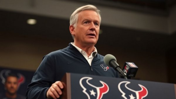 Houston Texans coach at press conference discussing comeback victory.
