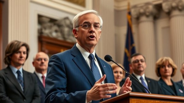 Speaker in a suit discussing Texas lobbying laws at a legislative session.