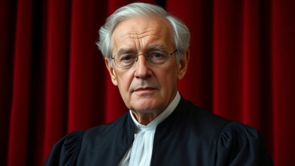 Portrait of an elderly judge in a black robe, Supreme Court decisions concept.