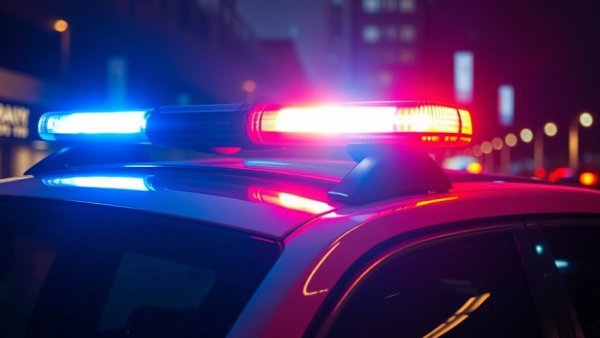 Police car lights flashing at night, austin police reports theme.