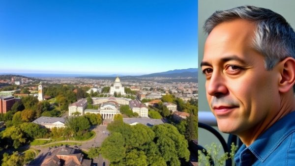 UC Berkeley campus aerial view and unidentified man collage related to sorority break-in.