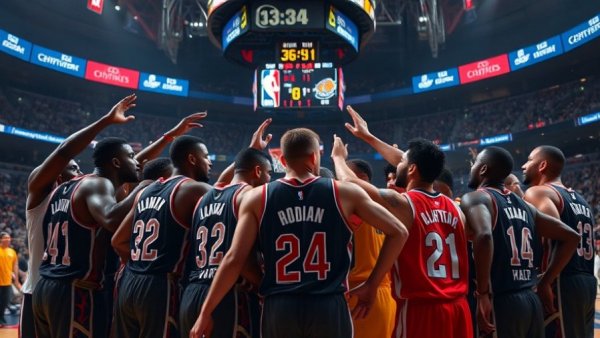 NBA players celebrating during a thrilling game moment.