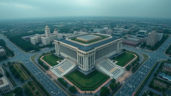 Aerial view of Dallas City Hall and surroundings.