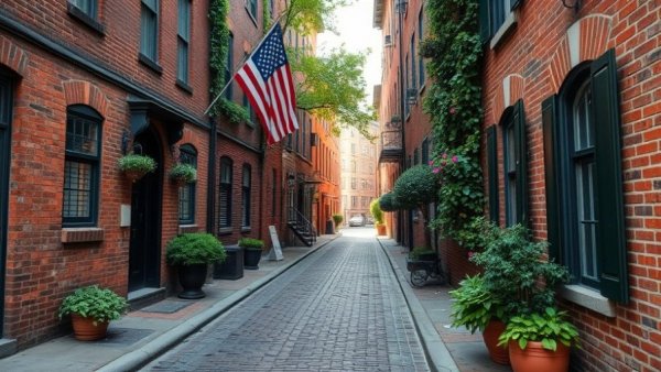 Charming Boston cobblestone street, hidden gem view.