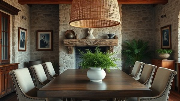 Rustic dining room setup with wooden table at Crate & Barrel San Antonio showroom.