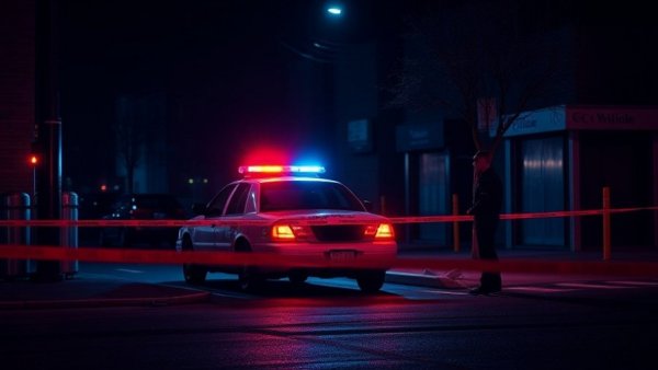 Round Rock shooting news: Police car and officer at night crime scene.