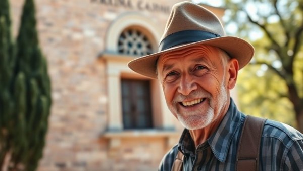 Vincent Huizar smiling by San Antonio mission window.