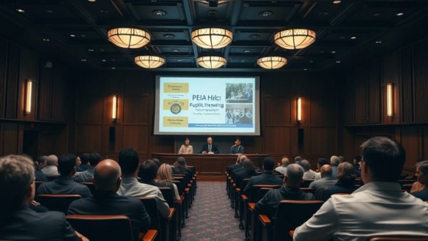 PEIA rate hikes West Virginia public hearing in a dimly lit auditorium