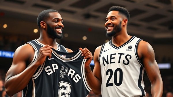 Respect between bucket getters: Two players exchanging jerseys.