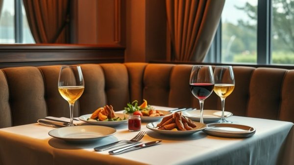 Elegant French wine and cuisine dining experience in a cozy booth.