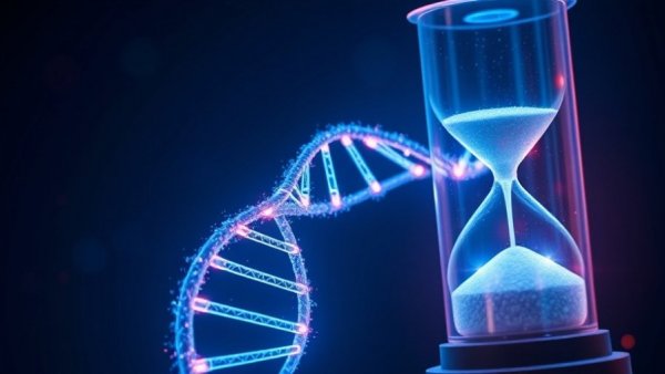 Digital DNA and hourglass fusion representing longevity through sensory inputs.