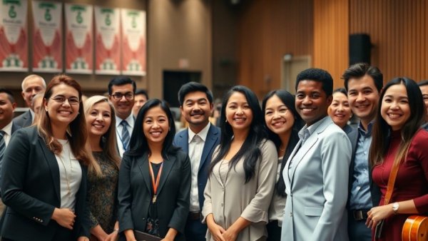 Dallas corporate giving event with diverse professionals on stage.