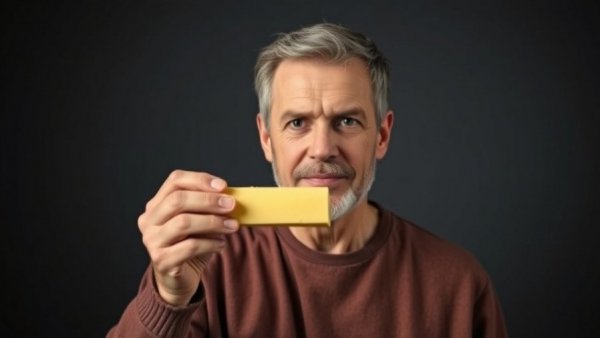 Man discussing butter health benefits for seniors in a studio.