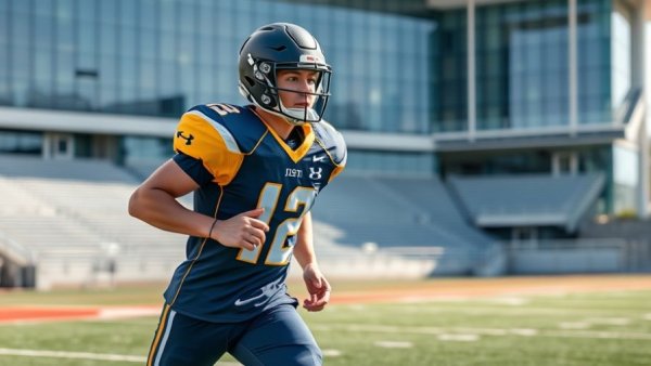 Texas high school football player practicing on a sunny day.