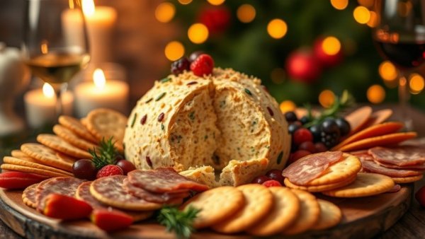 Festive holiday appetizer recipe with cheese and charcuterie.